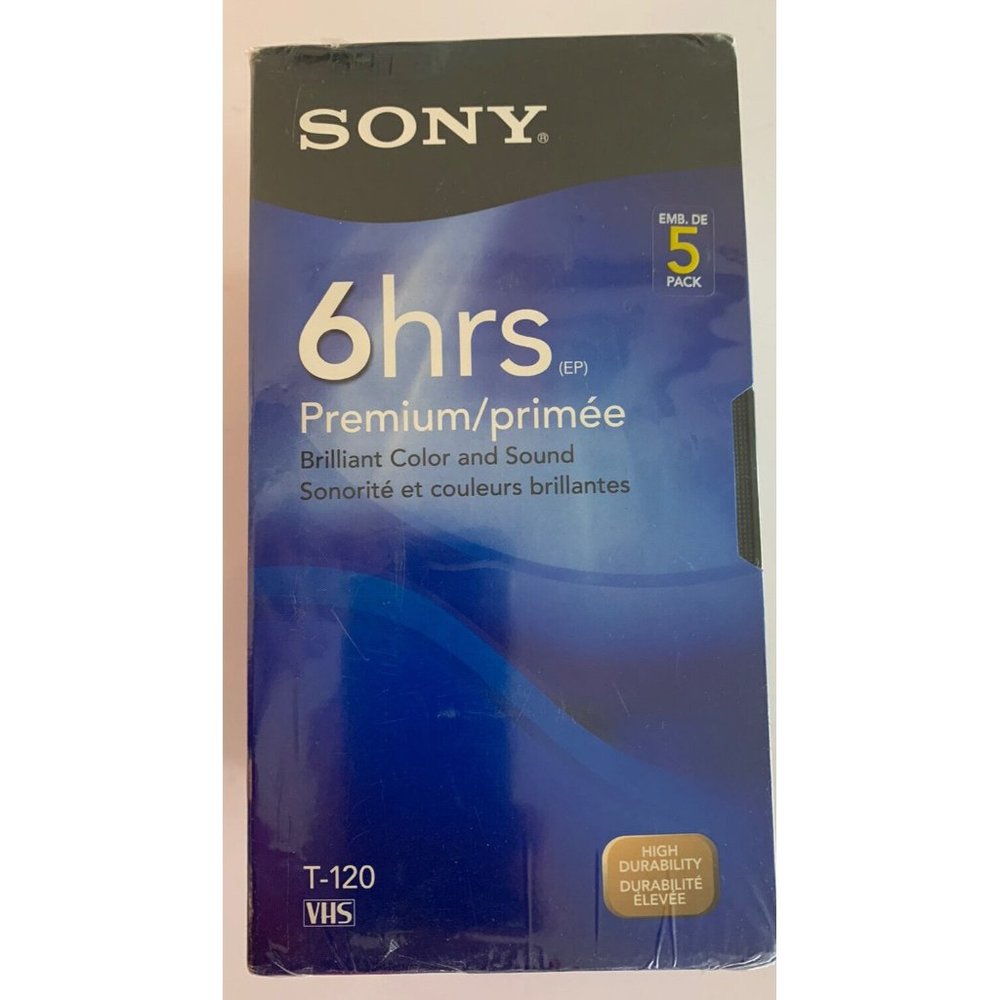 Sony T120VRH Premium Grade VHS Video Tapes 5 Pack 6 Hours